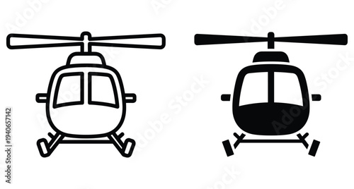 Helicopter icon set featuring outline and solid black glyph styles for aviation transport flight travel emergency rescue and military helicopter icons