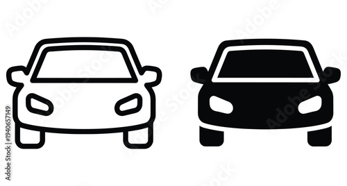 Car icon set front view vehicle symbol silhouette outline transport sign automobile motor sedan traffic travel drive road auto passenger carriage