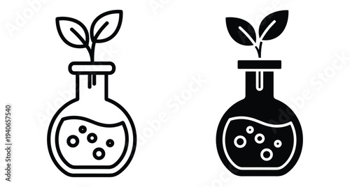 Laboratory flask with growing plant sprout icon set representing biotechnology green chemistry environmental science research organic biology ecological development sustainable innovation