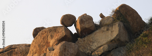 Unique  balancing boulder in Basapur, Hampi, India.