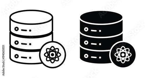 Database server storage icon set with react atom symbol for web development programming software engineering data management cloud computing network technology