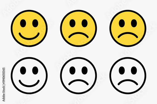 Smiley Face Emotion Icons Set – Happy and Sad Emoji Reaction Vector Collection