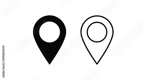 Two map marker icons a filled black version and a hollow outline