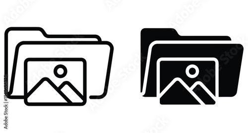 Folder icon set with image file symbol for digital gallery storage management organization system interface design web application software tools collection