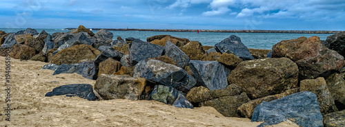 Photos Panorama of the rock jetties on the Pacific coast at Coos Bay, Oregon, USA