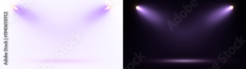 Spotlights on stage in purple glow