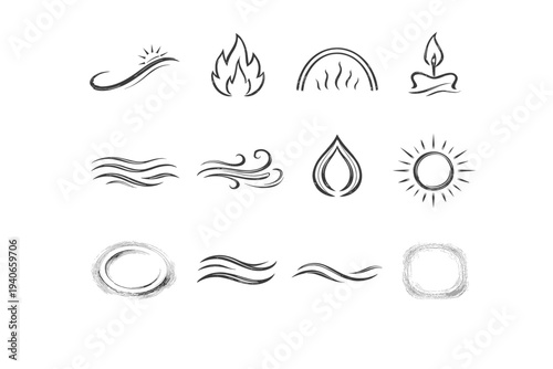 Ripple vector aura set border line arc sunlit icon thermal edge warm