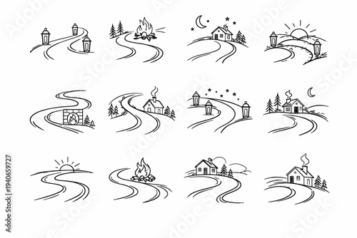 Line image curve trail trace cozy path vector icon passage generation bend
