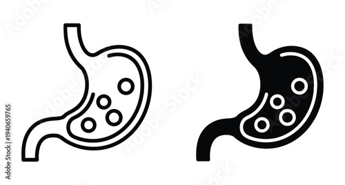 human stomach icon set showing digestive system anatomy with internal contents for medical healthcare biology education and gastrointestinal health awareness symbols
