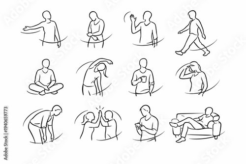 Line movement image icon generation contour arc arm gesture simple smooth vector