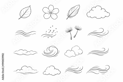 Silhouette line soft fluff contour icon trace outline organic cloud pollen vector