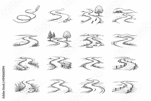 Route path informal loose icon generation line bend simple vector image wandering