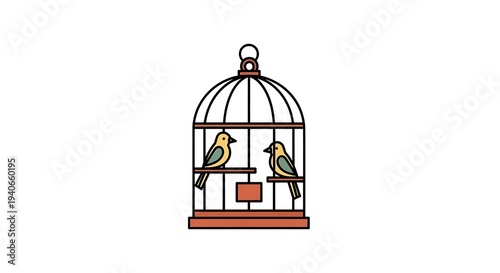 Wallpaper Mural Two birds in cage vector illustration Torontodigital.ca