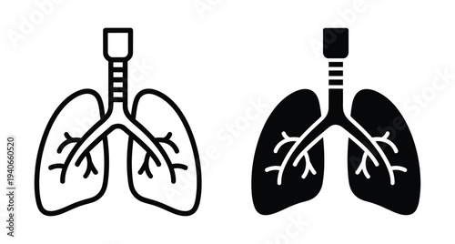 Human lungs respiratory system anatomy icon set for medical healthcare biology science breathing pulmonary health disease prevention clinical diagnostic symbol design