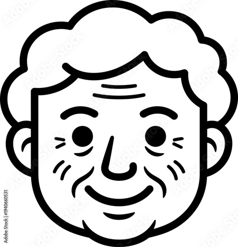 Old woman face icon in outline minimal style with wrinkles and classic hairstyle. Aged female portrait. Vector illustration for avatar, profile