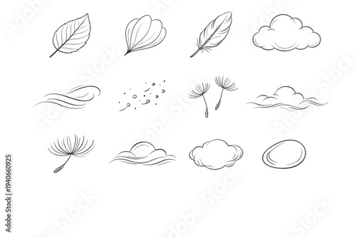 Outline drift icon organic pollen shaft surface vector set nature boundary cloud