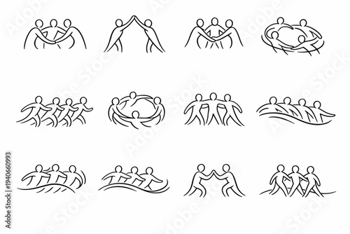 Curve group icon action calm vector coordination image simple collective teamwork generation