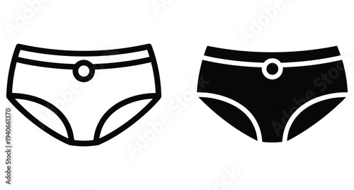 Women underwear panties icon set with outline and solid black silhouette styles for fashion design web interface and clothing retail apps