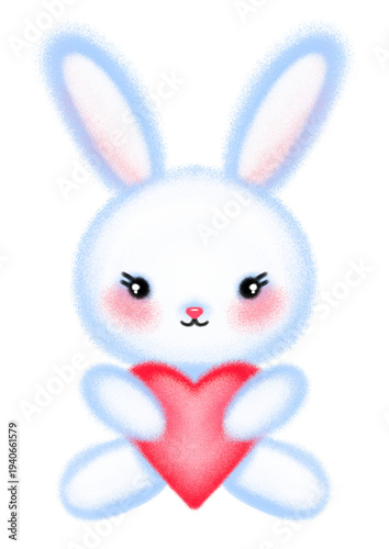 White bunny holding heart, soft airbrush style Illustration