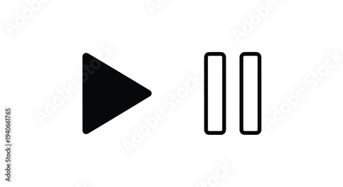 Simple black play and pause icons displayed on a white background