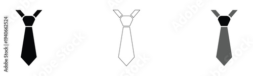 Vector necktie icons set black filled white outline gray with knot formal tie business suit accessory fashion clothing apparel simple illustration collection