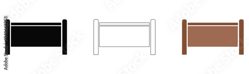 Vector fence barrier icons set black filled white outline brown wooden gate railing boundary protection security simple line illustration collection