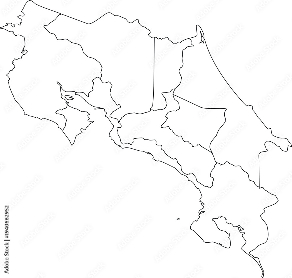 Fototapeta premium Detailed outlined map of Costa Rica with provincial boundaries vector illustration 