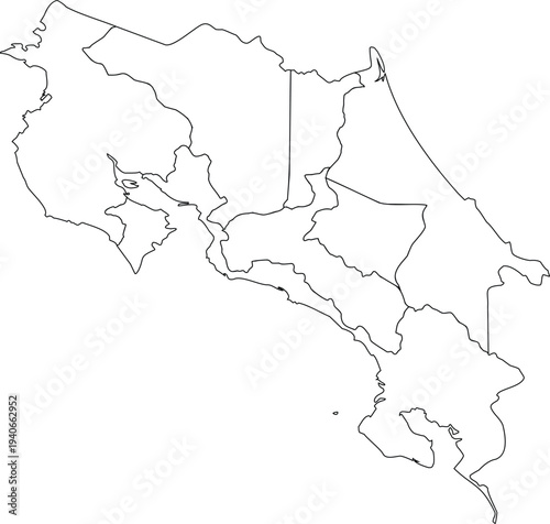 Detailed outlined map of Costa Rica with provincial boundaries vector illustration 