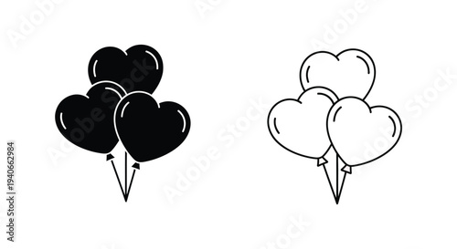 Black and white heart shaped balloons a dual tone illustration