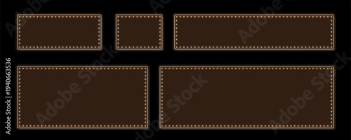 Group of five glowing brown retro frames with warm illuminated lights on a black background