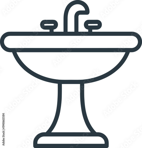 Pedestal sink icon, bathroom fixture, hygiene symbol, plumbing design, wash basin, water faucet, household item, sanitation graphic, interior decor, minimal illustration
