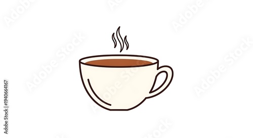 Steaming hot cup of coffee on white background