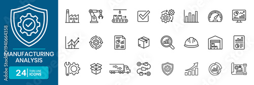 Manufacturing Analysis Thin Line Icon Set