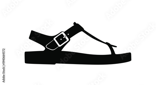Black and white silhouette of a single thong sandal on a white background