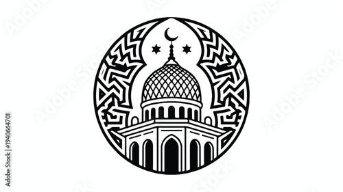 Islamic mosque dome with crescent moon and stars symbol  religious architecture icon