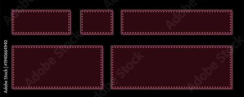Stunning set of five deep red frames adorned with warm glowing ruby lights on a dark background