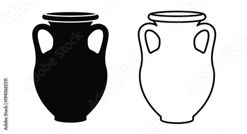 Two ancient amphorae one black and one white side by side