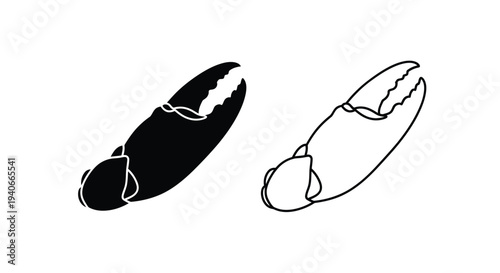 Two crab claws one solid black and one a white outline