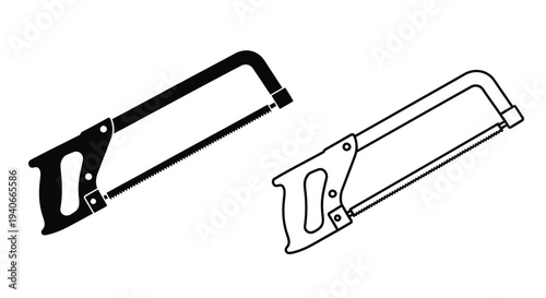 Two handsaws depicted in black and white showcasing tool design