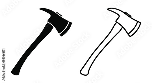 Two black silhouettes of axes one filled and one outlined