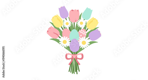 Vibrant Easter Bouquet with Tulips and Daisies in Full View