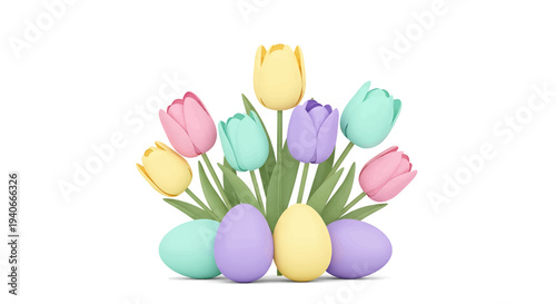 Easter Celebration Graphic Featuring Colorful Tulips and Eggs