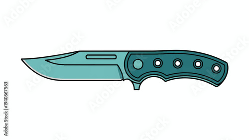 Teal colored knife with ergonomic handle and four rivets