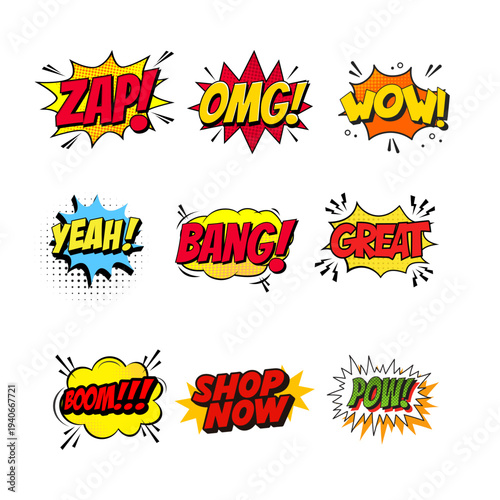 Comic Action Words Zap Bang Wow Vector Set