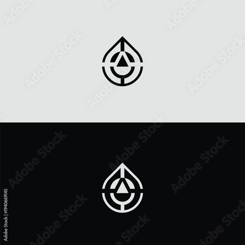 A minimalist line art water drop logo features a central target or aiming point formed by concentric circular arcs.