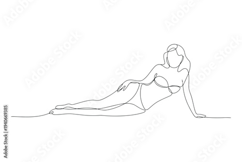 Minimalist black and white line of a reclining female figure in a single continuous stroke line continuous line