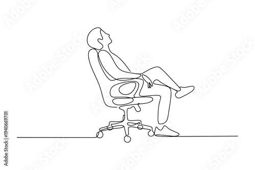 Single continuous line of a person reclining in an office chair line continuous line minimalist black and white