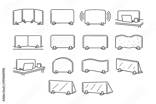 Muted portable board visual acoustic outline refined modern divider vector icon desk