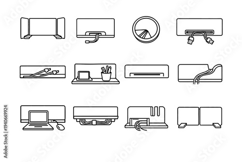 Desk divider workstation vector icon routing grommet management portable cable utility wire