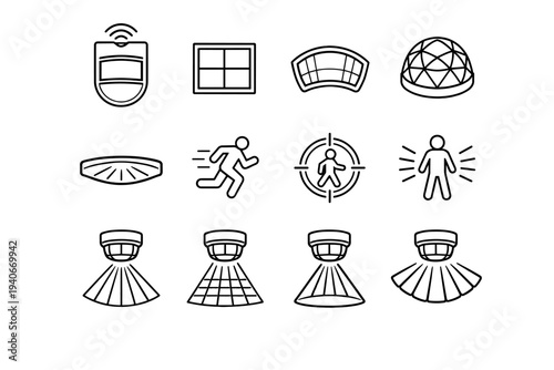 Smart vector geometry silhouette detector curved window sensor accurate smooth icon dome